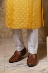 Darshika Menswear_Ivory Viscose, Silk Embroidery Ombre Yellow Kurta Set _Online_at_Aza_Fashions