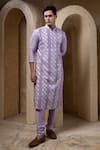 Shop_Darshika Menswear_Purple Cotton, Silk Embroidery Kurta Set _Online_at_Aza_Fashions