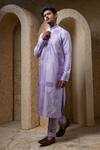 Buy_Darshika Menswear_Purple Cotton, Silk Embroidery Geometric Kurta Set _at_Aza_Fashions