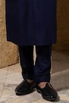 Darshika Menswear_Navy Cotton, Silk Embroidery, Mirrors Kurta Set _Online_at_Aza_Fashions