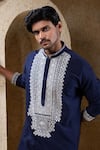 Buy_Darshika Menswear_Navy Cotton, Silk Embroidery, Mirrors Kurta Set _Online_at_Aza_Fashions