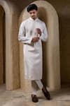 Buy_Darshika Menswear_Off White , Silk, Satin Pin Tuck Pattern Kurta Set _at_Aza_Fashions