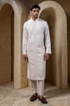 Buy_Darshika Menswear_Off White , Silk, Satin Pin Tuck Pattern Kurta Set _Online_at_Aza_Fashions