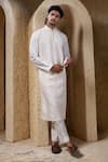 Darshika Menswear_Off White , Silk, Satin Pin Tuck Pattern Kurta Set _at_Aza_Fashions