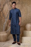 Buy_Darshika Menswear_Blue Cotton, Silk Pintuck Kurta Set _at_Aza_Fashions