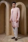 Shop_Darshika Menswear_Pink Viscose, Silk Embroidery, Sequins Bandhgala And Kurta Set _Online_at_Aza_Fashions