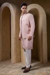 Darshika Menswear_Pink Viscose, Silk Embroidery, Sequins Bandhgala And Kurta Set _at_Aza_Fashions