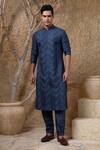 Shop_Darshika Menswear_Blue Silk, Cotton Embroidery Elephant Bundi And Kurta Set _at_Aza_Fashions