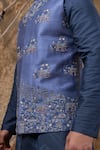 Shop_Darshika Menswear_Blue Silk, Cotton Embroidery Elephant Bundi And Kurta Set _Online_at_Aza_Fashions