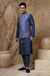 Buy_Darshika Menswear_Blue Silk, Cotton Embroidery Elephant Bundi And Kurta Set _at_Aza_Fashions