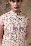 Darshika Menswear_Beige Silk, Cotton Embroidery Jungle Jaal Bundi And Kurta Set _Online_at_Aza_Fashions