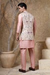 Shop_Darshika Menswear_Beige Silk, Cotton Embroidery Jungle Jaal Bundi And Kurta Set _at_Aza_Fashions