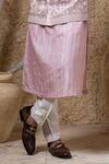 Darshika Menswear_Pink Viscose, Silk Embroidery Hand Bundi Set _Online_at_Aza_Fashions