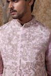 Buy_Darshika Menswear_Pink Viscose, Silk Embroidery Hand Bundi Set _Online_at_Aza_Fashions