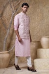 Shop_Darshika Menswear_Pink Viscose, Silk Embroidery Hand Bundi Set _at_Aza_Fashions