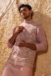 Shop_Darshika Menswear_Pink Viscose, Silk Embroidery Hand Bundi Set _Online_at_Aza_Fashions