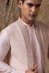 Buy_Darshika Menswear_Pink Cotton, Silk Embroidery, Sequins Bundi And Kurta Set _Online_at_Aza_Fashions