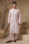 Buy_Darshika Menswear_Pink Cotton, Silk Embroidery, Sequins Bundi And Kurta Set _at_Aza_Fashions