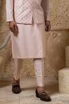 Darshika Menswear_Pink Cotton, Silk Embroidery, Sequins Embellished Bundi Kurta Set _Online_at_Aza_Fashions