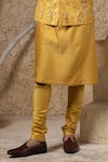 Darshika Menswear_Mustard Silk, Cotton Embroidery, Metallic Thread Bundi And Kurta Set _Online_at_Aza_Fashions