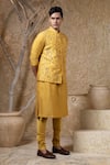 Buy_Darshika Menswear_Mustard Silk, Cotton Embroidery, Metallic Thread Bundi And Kurta Set _Online_at_Aza_Fashions