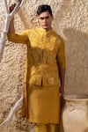 Shop_Darshika Menswear_Mustard Silk, Cotton Embroidery, Metallic Thread Bundi And Kurta Set _Online_at_Aza_Fashions