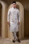 Buy_Darshika Menswear_Off White Silk, Cotton Beads, Sequins, Embroidery Embellished Bundi And Kurta Set _at_Aza_Fashions