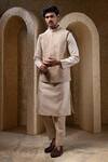 Buy_Darshika Menswear_Beige Silk Embroidery, Sequins Hand Bundi And Kurta Set _at_Aza_Fashions