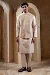 Buy_Darshika Menswear_Beige Silk Embroidery, Sequins Hand Bundi And Kurta Set _Online_at_Aza_Fashions