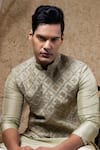 Darshika Menswear_Green Viscose, Silk Zari, Embroidery, Metallic Thread Hand Bundi And Kurta Set _Online_at_Aza_Fashions