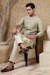 Buy_Darshika Menswear_Green Viscose, Silk Zari, Embroidery, Metallic Thread Hand Bundi And Kurta Set _Online_at_Aza_Fashions