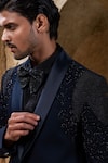 Buy_Darshika Menswear_Blue Suiting Beads Embellished Tuxedo Set _Online_at_Aza_Fashions