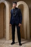 Buy_Darshika Menswear_Blue Suiting Beads Embellished Tuxedo Set _at_Aza_Fashions