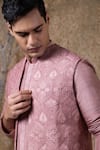 Darshika Menswear_Pink Viscose, Silk Embroidery Dusky Bundi And Kurta Set _Online_at_Aza_Fashions