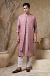 Buy_Darshika Menswear_Pink Viscose, Silk Embroidery Dusky Bundi And Kurta Set _at_Aza_Fashions