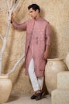 Buy_Darshika Menswear_Pink Viscose, Silk Embroidery Dusky Bundi And Kurta Set _Online_at_Aza_Fashions