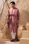 Darshika Menswear_Pink Viscose, Silk Embroidery Dusky Bundi And Kurta Set _at_Aza_Fashions