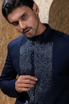 Darshika Menswear_Blue Suiting Sequins Embroidered Bandhgala Set _Online_at_Aza_Fashions