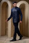Buy_Darshika Menswear_Blue Suiting Sequins Embroidered Bandhgala Set _at_Aza_Fashions
