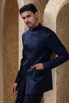 Buy_Darshika Menswear_Blue Suiting Sequins Embroidered Bandhgala Set _Online_at_Aza_Fashions
