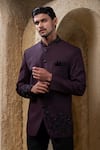 Buy_Darshika Menswear_Wine Suiting Beads, Embroidery And Black Bandhgala Set _Online_at_Aza_Fashions