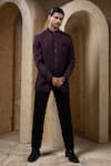 Buy_Darshika Menswear_Wine Suiting Beads, Embroidery And Black Bandhgala Set _at_Aza_Fashions