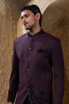 Shop_Darshika Menswear_Wine Suiting Beads, Embroidery And Black Bandhgala Set _Online_at_Aza_Fashions