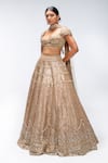 Mirroir_Gold Silk Organza, Net Sequins, Stones, Crest Embellished Scallop Lehenga Set _Online_at_Aza_Fashions