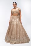 Buy_Mirroir_Gold Silk Organza, Net Sequins, Stones, Crest Embellished Scallop Lehenga Set _at_Aza_Fashions