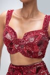 Mirroir_Red Silk Organza, Net Sequins, Beads, Tassels Sweetheart Embroidered Lehenga Set _Online_at_Aza_Fashions