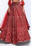 Buy_Mirroir_Red Silk Organza, Net Sequins, Beads, Tassels Sweetheart Embroidered Lehenga Set _Online_at_Aza_Fashions