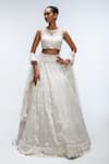 Buy_Mirroir_Ivory Silk Organza, Net Sequins, Embroidery, Diamond Stone Scallop Lehenga Set  _at_Aza_Fashions