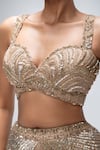 Shop_Mirroir_Gold Silk Organza, Georgette Sequins, Beads, Fish Cut Lehenga Blouse Set _Online_at_Aza_Fashions