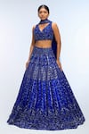 Buy_Mirroir_Blue Silk Organza, Net Sequins, Beads, Embroidery, Metallic Crystal Lehenga Set _at_Aza_Fashions